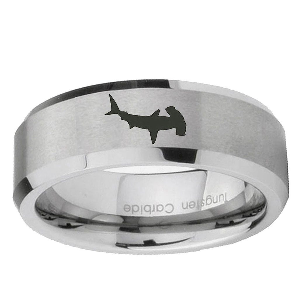 6MM Hammerhead Shark Beveled Brushed Gray Tungsten Comfort Fit Ring