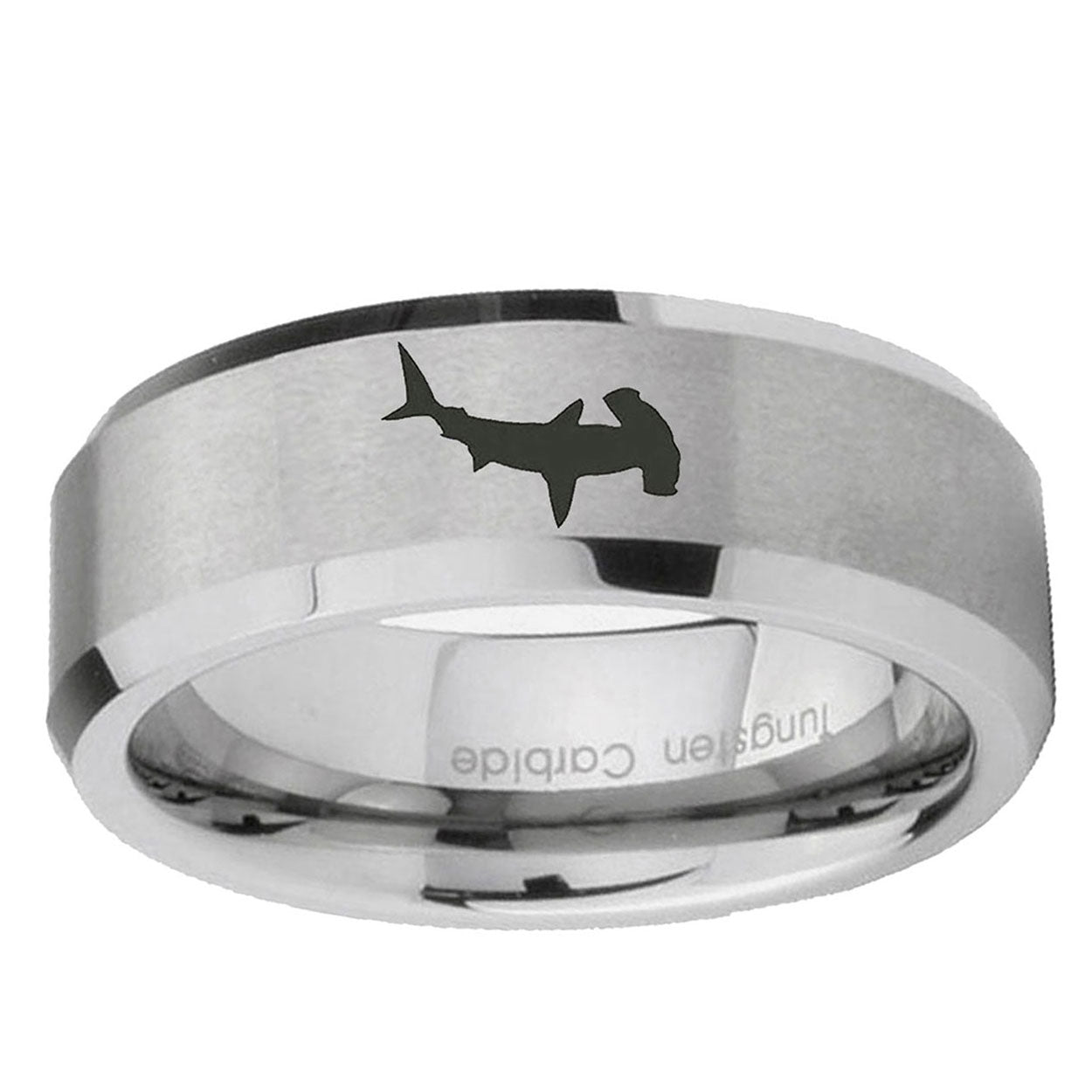 6MM Hammerhead Shark Beveled Brushed Gray Tungsten Comfort Fit Ring
