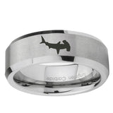 6, 8mm Hammerhead Shark Beveled Edge Brushed Grey Tungsten Mens Ring