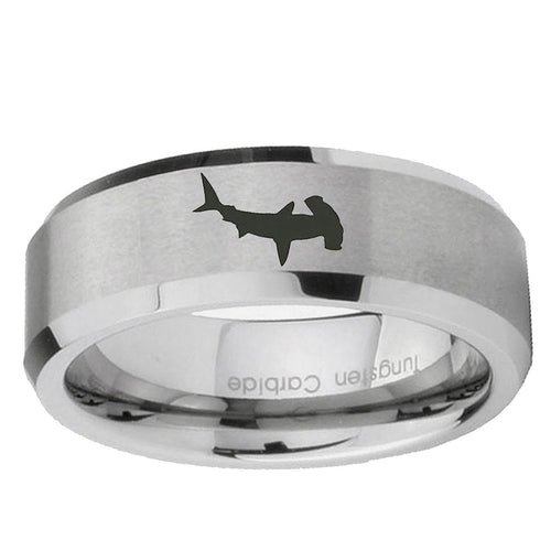 10mm Hammerhead Shark Beveled Edge Matte Grey Tungsten Ring