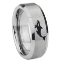 10mm Keller Whale Beveled Edges Matte Grey Tungsten Carbide Mens Ring Engraved