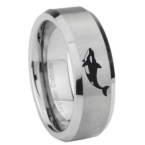 10mm Keller Whale Beveled Edges Matte Grey Tungsten Carbide Mens Ring Engraved