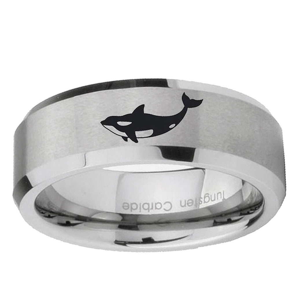 10mm Keller Whale Beveled Edge Matte Grey Tungsten Ring