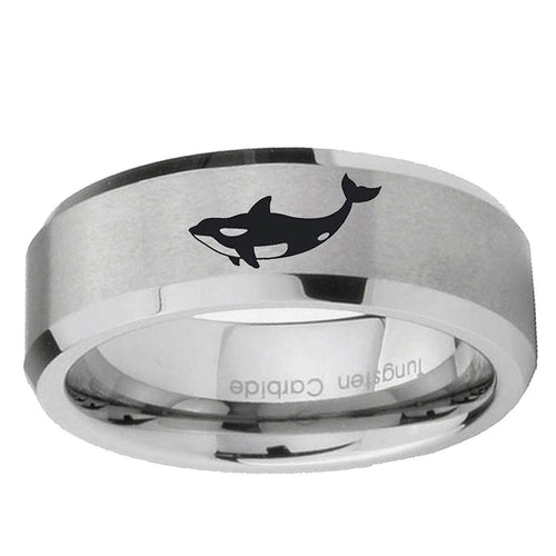 10mm Keller Whale Beveled Edge Matte Grey Tungsten Ring