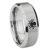 6, 8mm Octopus Beveled Edge Brushed Grey Tungsten Mens Ring