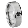 8MM Octopus Beveled Brushed Gray Tungsten Mens Promise Ring
