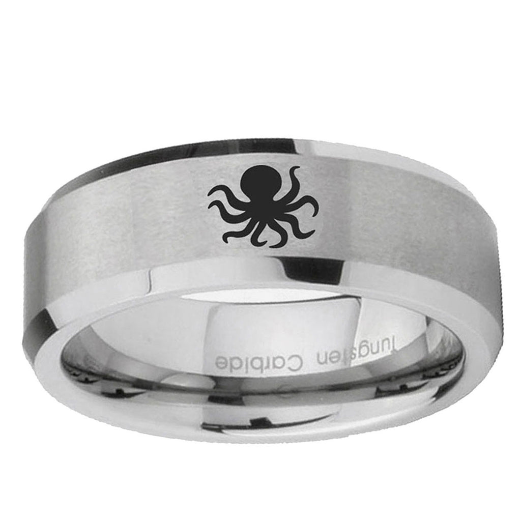 6MM Octopus Beveled Brushed Gray Tungsten Mens Promise Ring