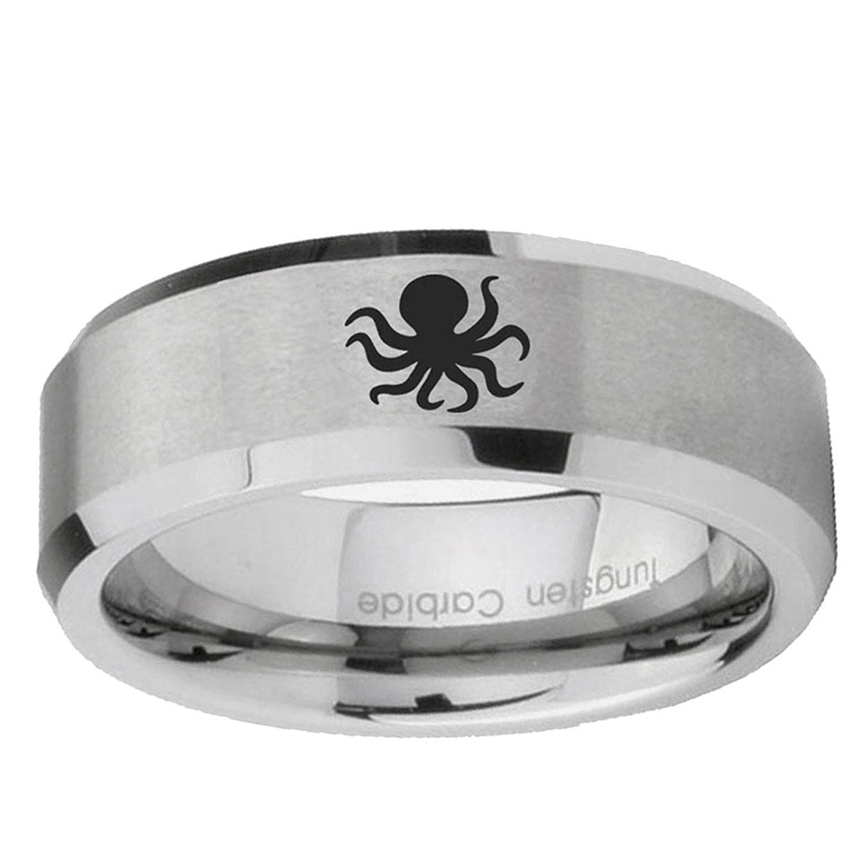 10mm Octopus Beveled Edge Matte Grey Tungsten Ring
