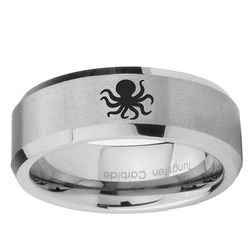 10mm Octopus Beveled Edge Matte Grey Tungsten Ring