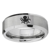 10mm Octopus Beveled Edge Matte Grey Tungsten Ring