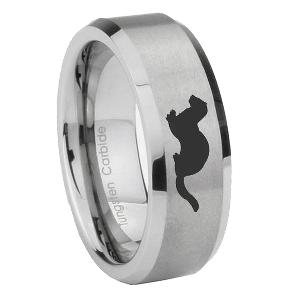 6, 8mm Otter Beveled Edge Brushed Grey Tungsten Mens Ring