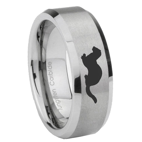 10mm Otter Beveled Edges Matte Grey Tungsten Carbide Mens Ring Engraved