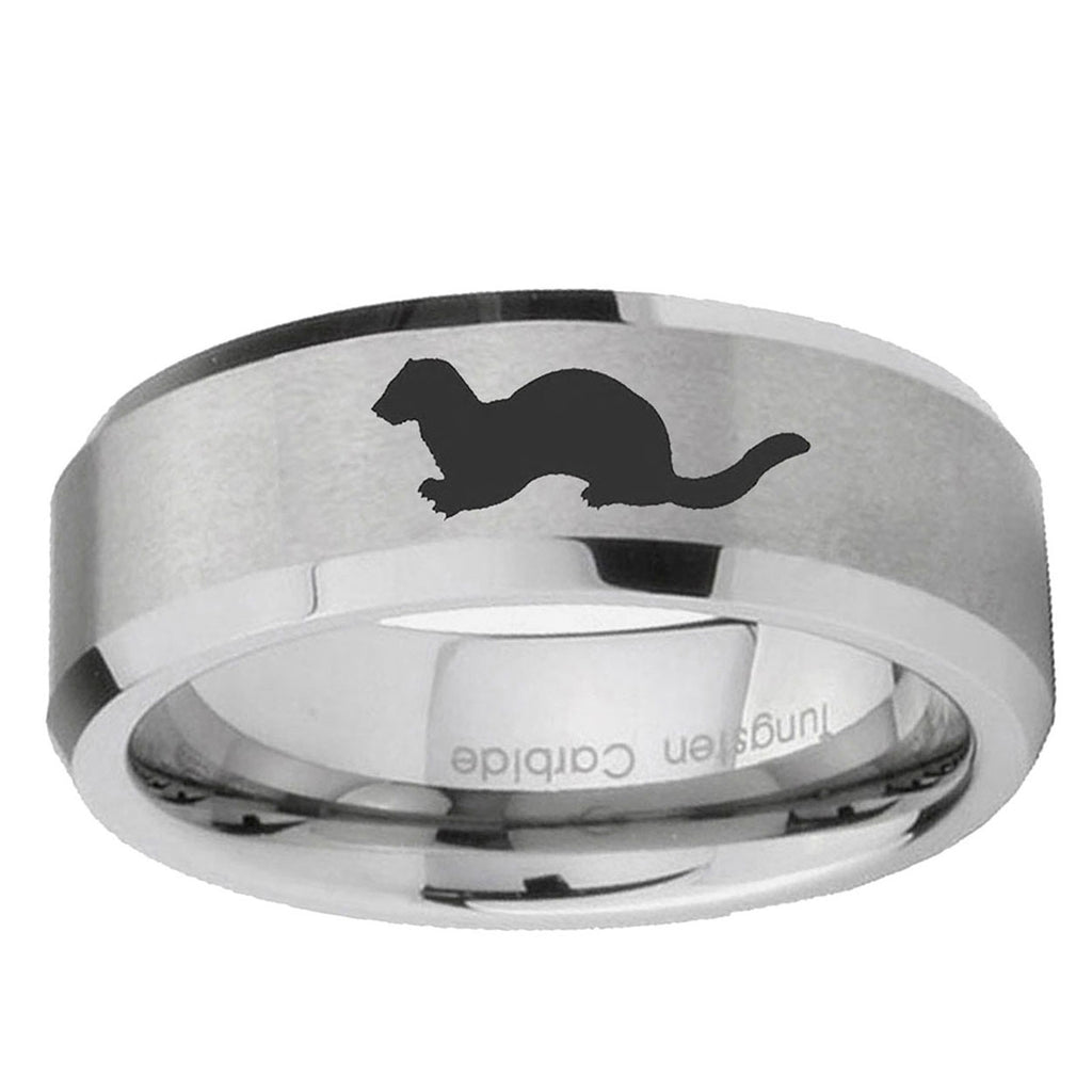 6MM Otter Beveled Brushed Gray Tungsten Engravable Ring