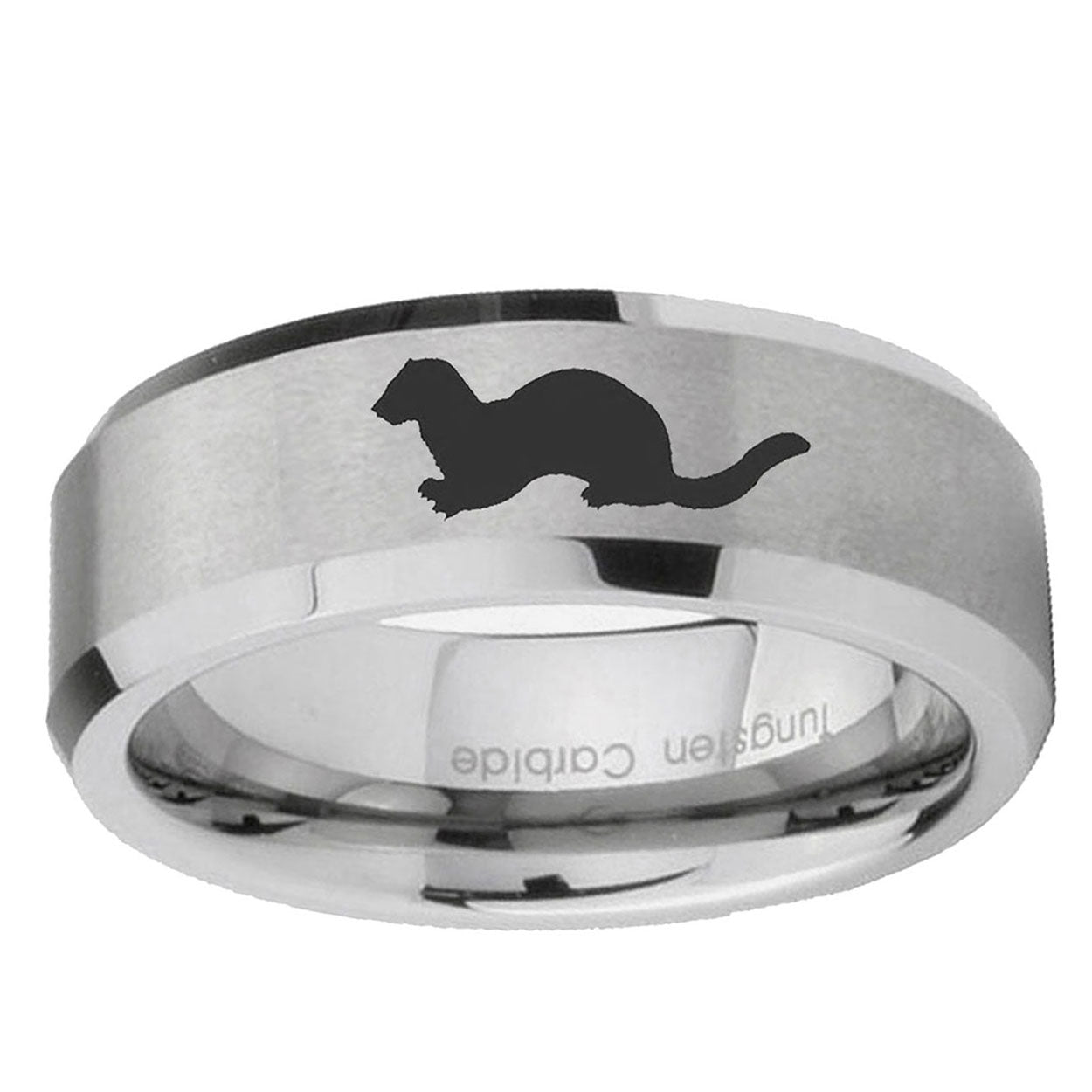 6MM Otter Beveled Brushed Gray Tungsten Engravable Ring