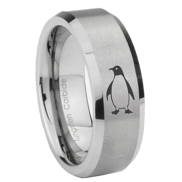 6, 8mm Penguin Beveled Edge Brushed Grey Tungsten Mens Ring