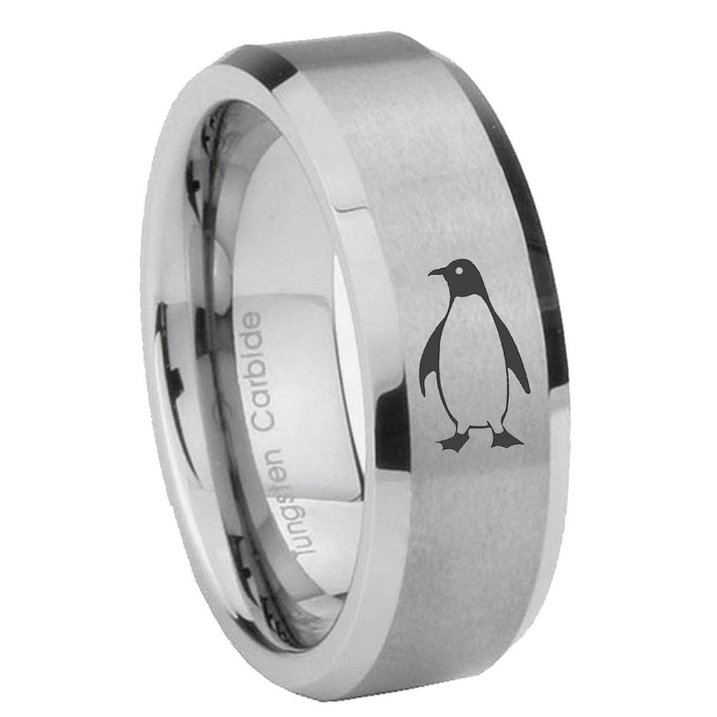 8MM Penguin Beveled Brushed Gray Tungsten Male Wedding Band