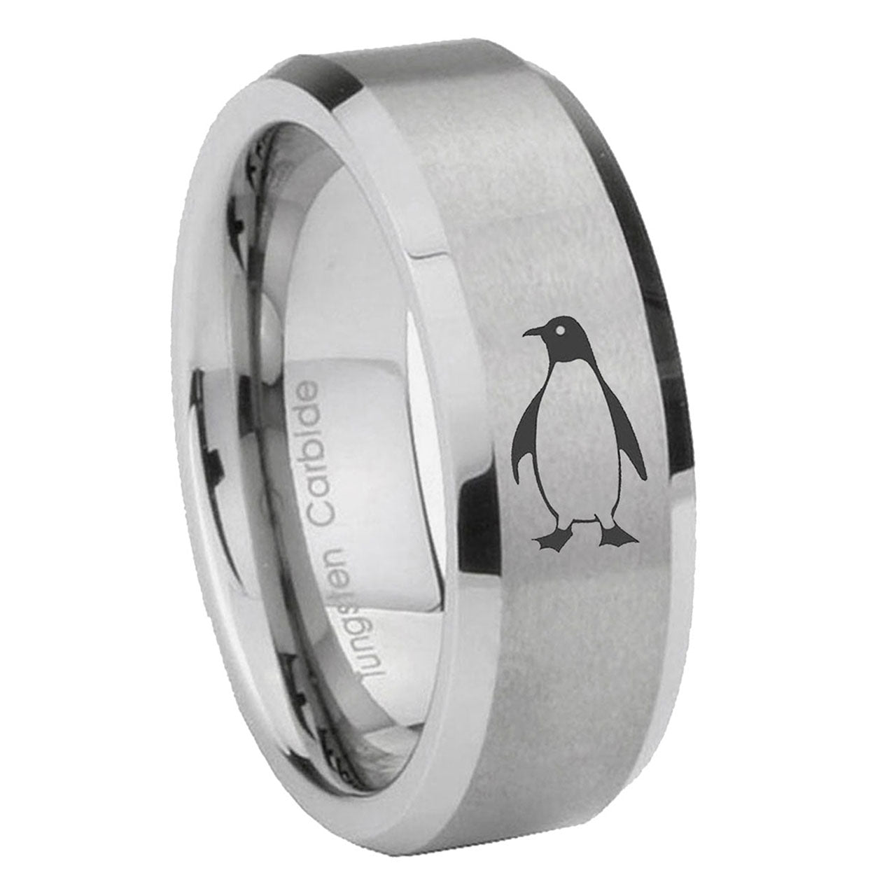 8MM Penguin Beveled Brushed Gray Tungsten Male Wedding Band