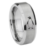 8mm Penguin Beveled Edge Brushed Grey Tungsten Mens Ring