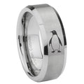 10mm Penguin Beveled Edges Matte Grey Tungsten Carbide Mens Ring Engraved