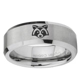 10mm Raccoon Animal Beveled Edge Matte Grey Tungsten Ring