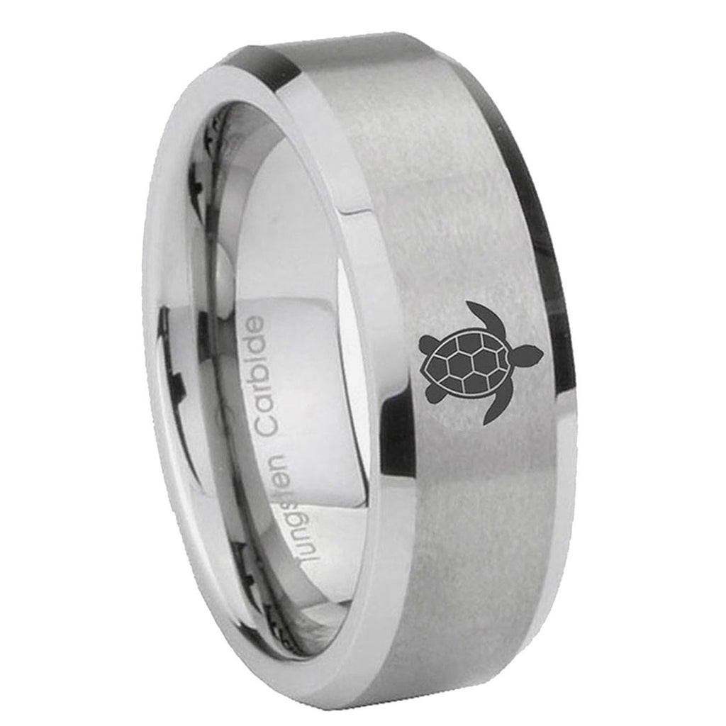 8MM Sea Turtle Beveled Brushed Gray Tungsten Mens Engagement Ring