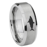 6, 8mm Shark Beveled Edge Brushed Grey Tungsten Mens Ring