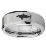 8mm-Shark-Beveled-Edges-Silver-Tungsten-Carbide-Men's-Band-Ring