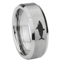 8MM Shark Beveled Brushed Gray Tungsten Wedding Rings