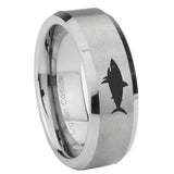 8mm Shark Beveled Edge Brushed Grey Tungsten Mens Ring