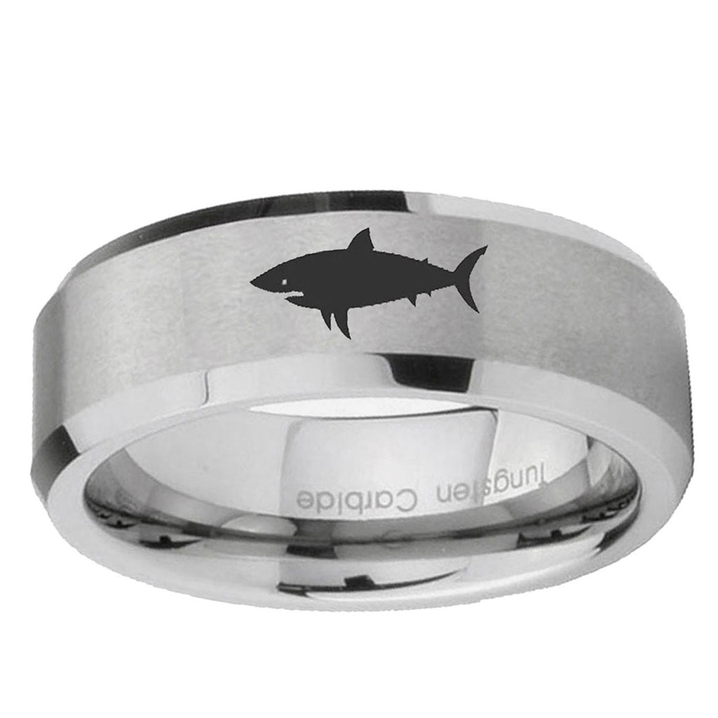 6MM Shark Beveled Brushed Gray Tungsten Wedding Rings