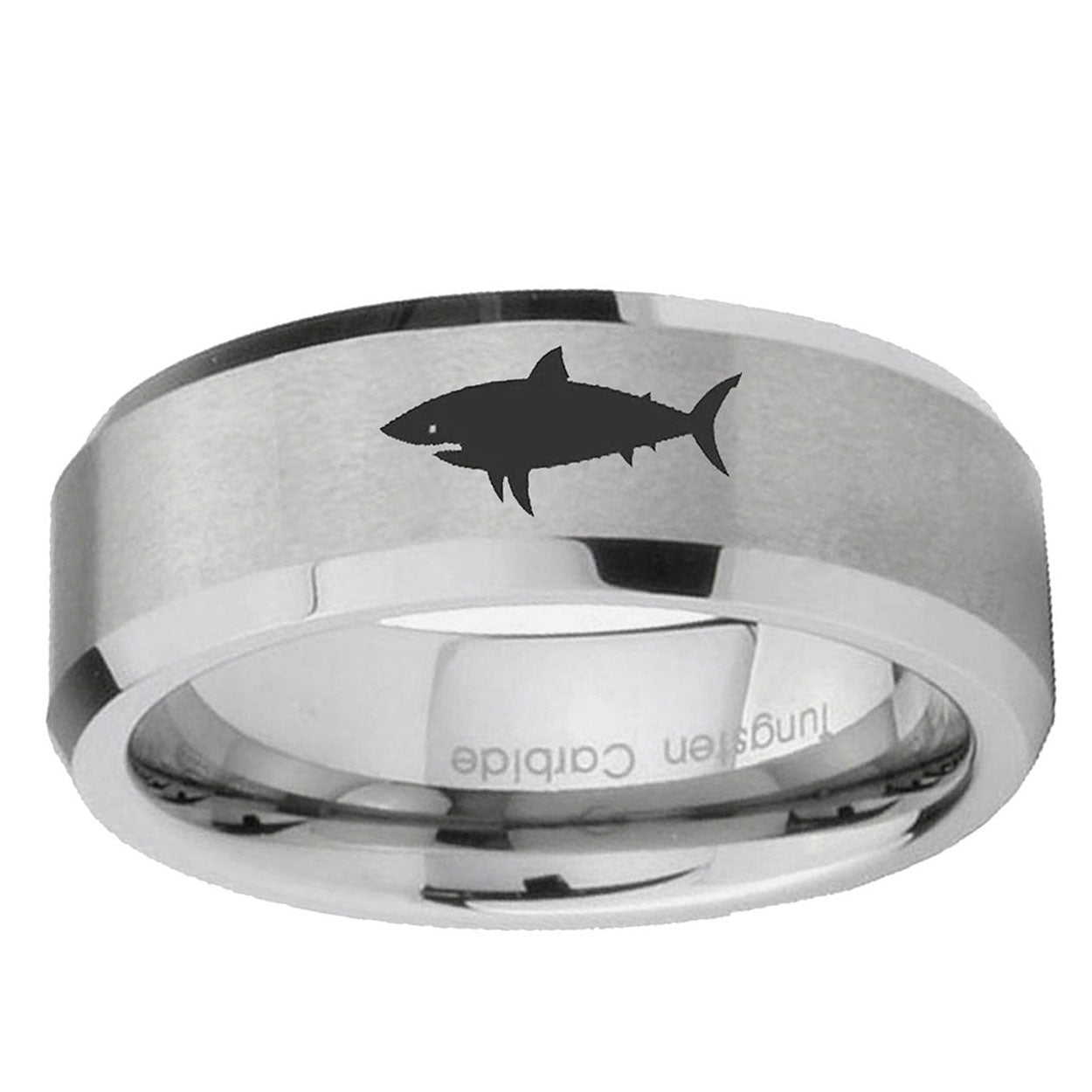 6MM Shark Beveled Brushed Gray Tungsten Wedding Rings