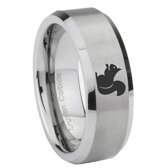 6, 8mm Squirrel Beveled Edge Brushed Grey Tungsten Mens Ring