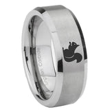 10mm Squirrel Beveled Edges Matte Grey Tungsten Carbide Mens Ring Engraved
