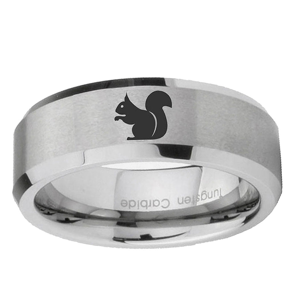 6MM Squirrel Beveled Brushed Gray Tungsten Engravable Ring