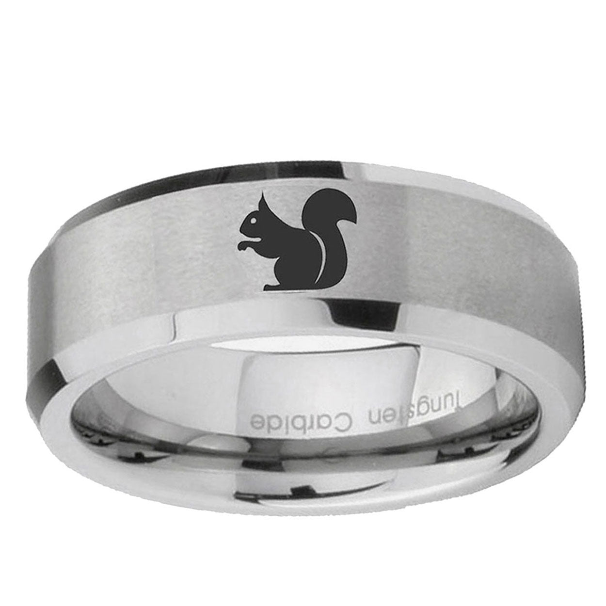 6MM Squirrel Beveled Brushed Gray Tungsten Engravable Ring