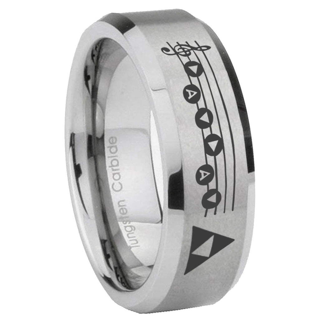 8MM Ocarina Songs Zelda Beveled Brushed Gray Tungsten Wedding Band