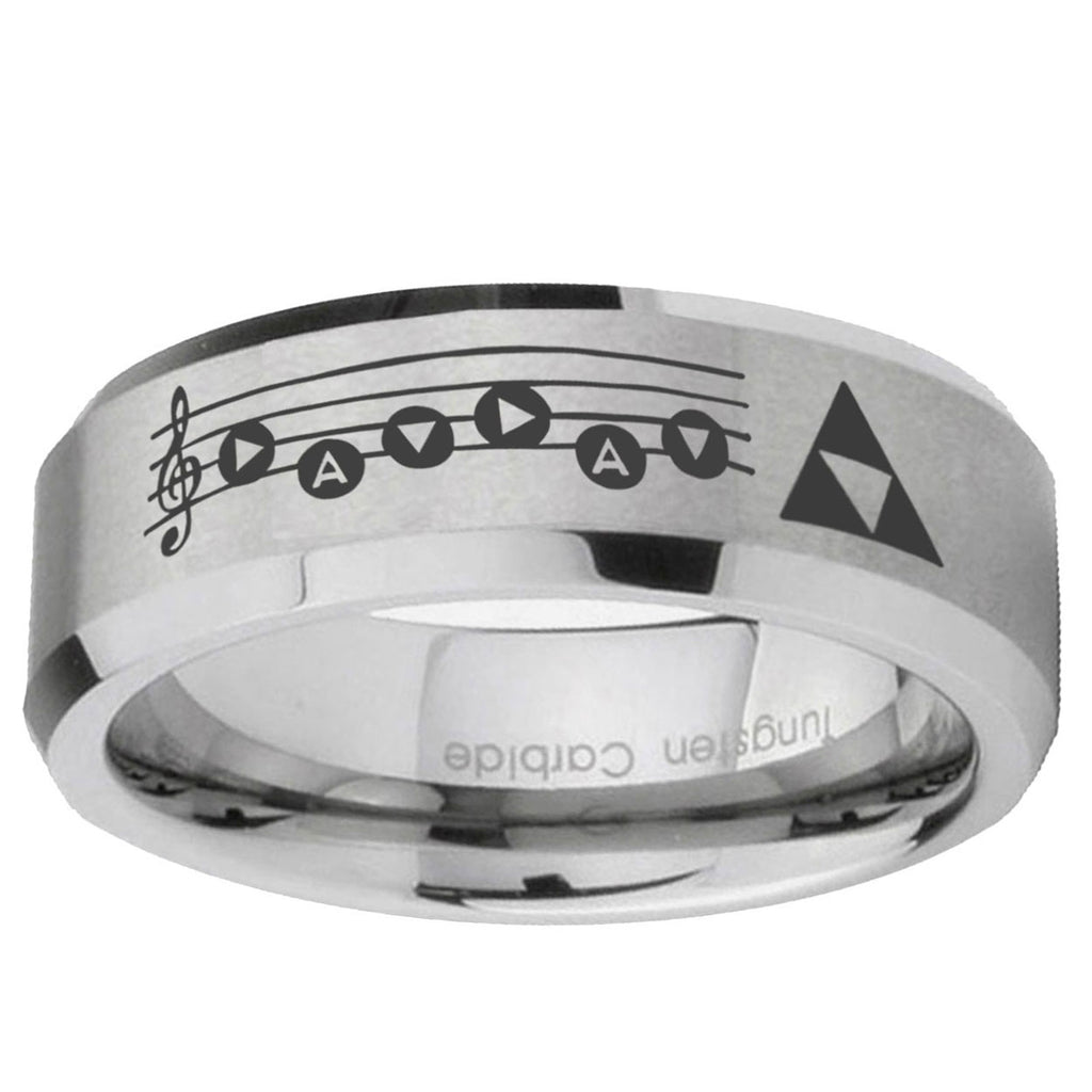 6MM Ocarina Songs Zelda Beveled Brushed Gray Tungsten Wedding Band