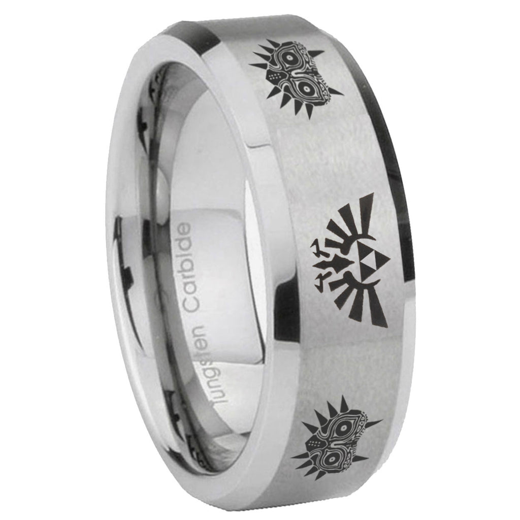 8MM Zelda Majora's Mask Beveled Brushed Gray Tungsten Wedding Band