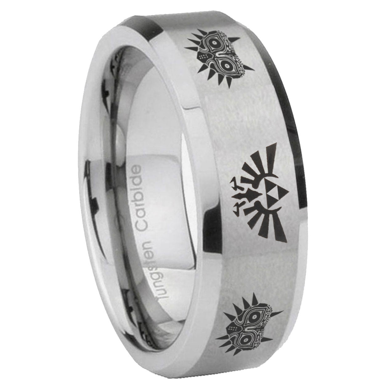 8MM Zelda Majora's Mask Beveled Brushed Gray Tungsten Wedding Band