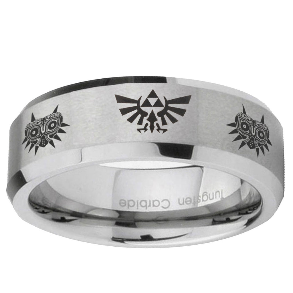 6MM Zelda Majora's Mask Beveled Brushed Gray Tungsten Wedding Band
