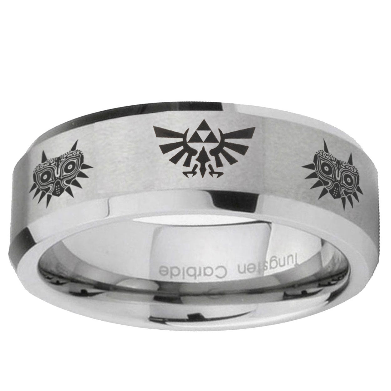 6MM Zelda Majora's Mask Beveled Brushed Gray Tungsten Wedding Band