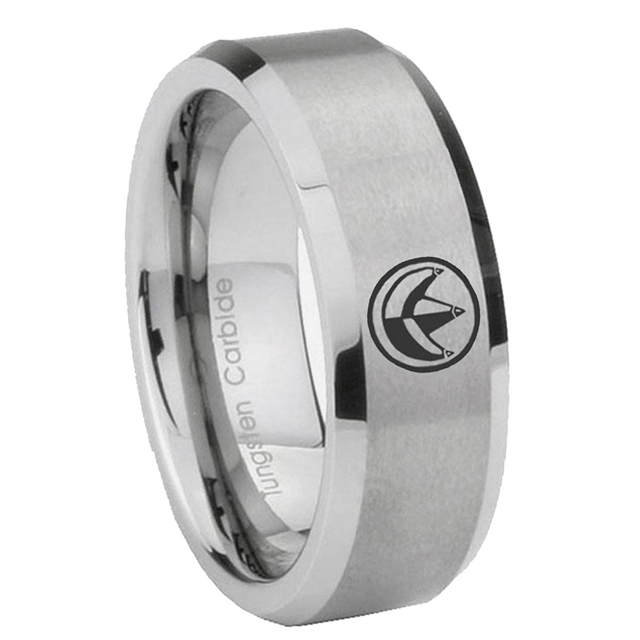 8MM Green Ranger Power Beveled Brushed Gray Tungsten Rings For Men