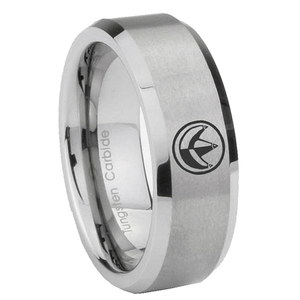 10mm Green Ranger Power Beveled Edges Matte Grey Tungsten Carbide Mens Ring Engraved