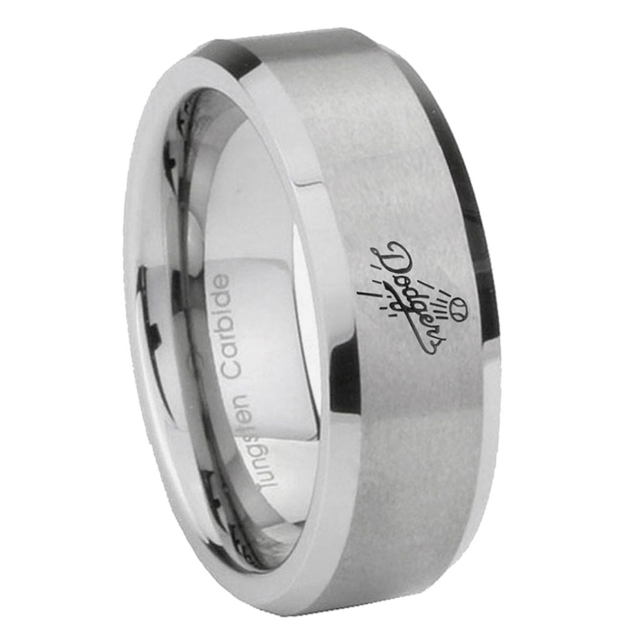 10mm LA Dogers MLB Baseball Beveled Edges Matte Grey Tungsten Men's Wedding Ring