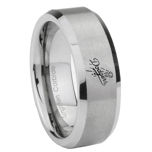 10mm LA Dogers MLB Baseball Beveled Edges Matte Grey Tungsten Men's Wedding Ring