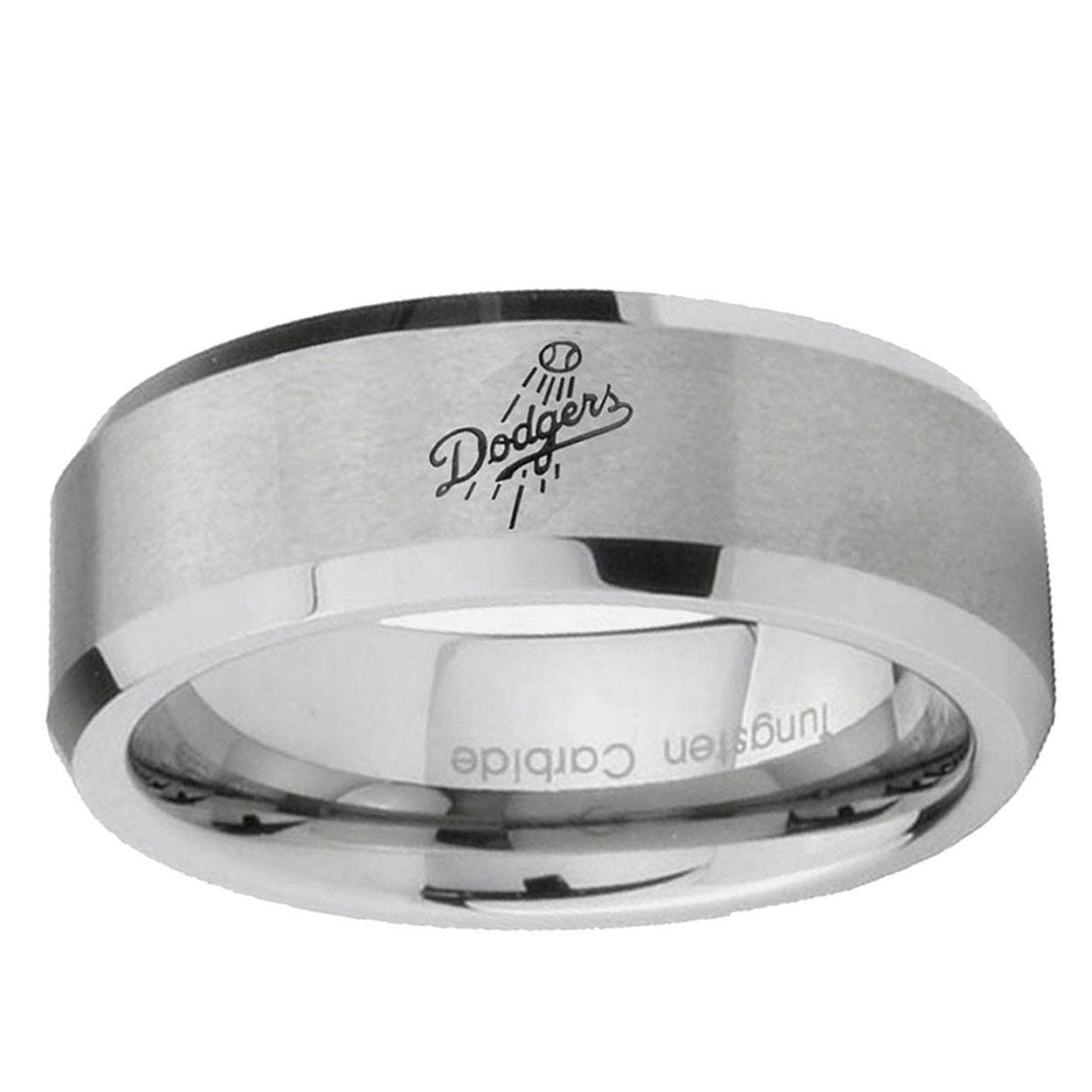 6MM LA Dogers MLB Baseball Beveled  Brushed Gray Tungsten Ring