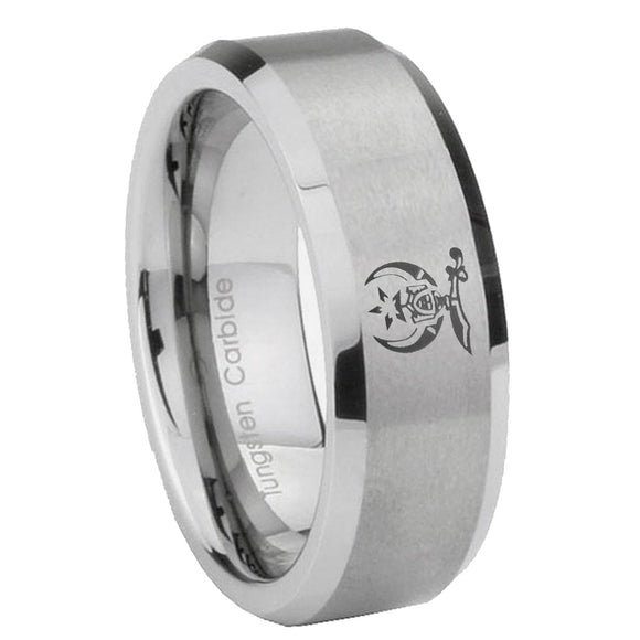 6, 8mm Masonic Shriners Beveled Edge Brushed Grey Tungsten Custom Ring for Men