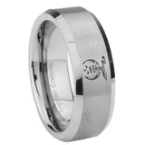 6, 8mm Masonic Shriners Beveled Edge Brushed Grey Tungsten Custom Ring for Men