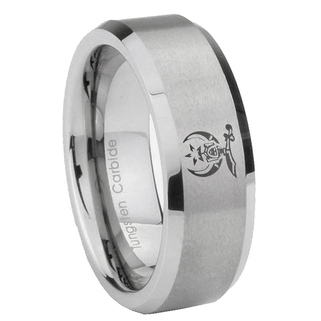 8MM Masonic Shriners Beveled Brushed Gray Tungsten Engravable Ring