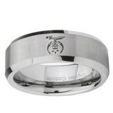 6, 8mm Masonic Shriners Beveled Edge Brushed Grey Tungsten Custom Ring for Men
